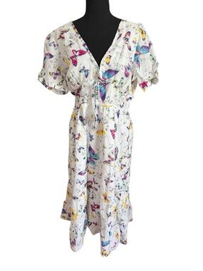 Betsey Johnson White Midi Dress with Multicolor Butterfly Print XL nwt